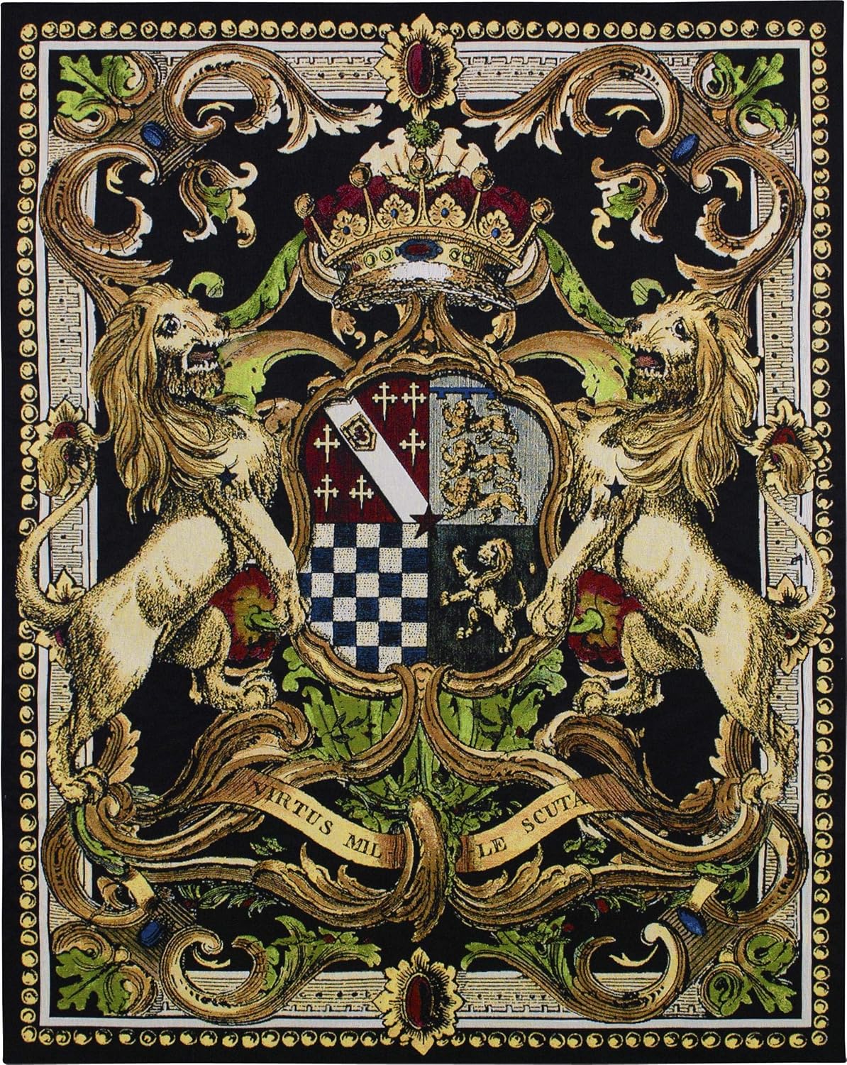 Crest on Black II | Woven Tapestry Wall Art Hanging | Medieval Royal Heraldic Crest | 100% Cotton USA Size 53x41