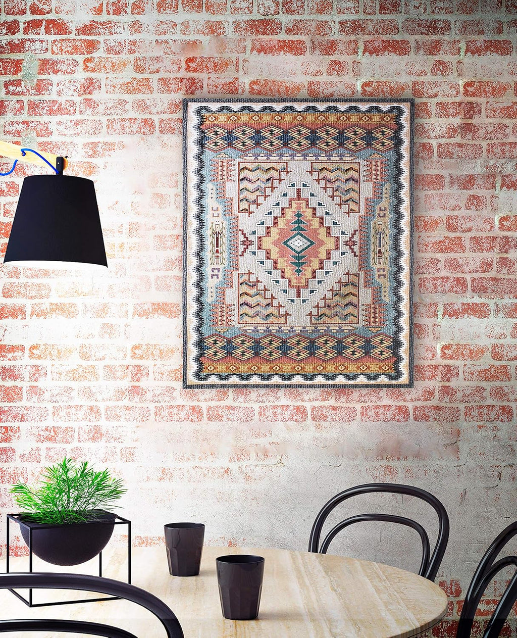 Southwest Turquoise | Woven Tapestry Wall Art Hanging | Native American Inspired Geometric Design | 100% Cotton USA Size 53x41
