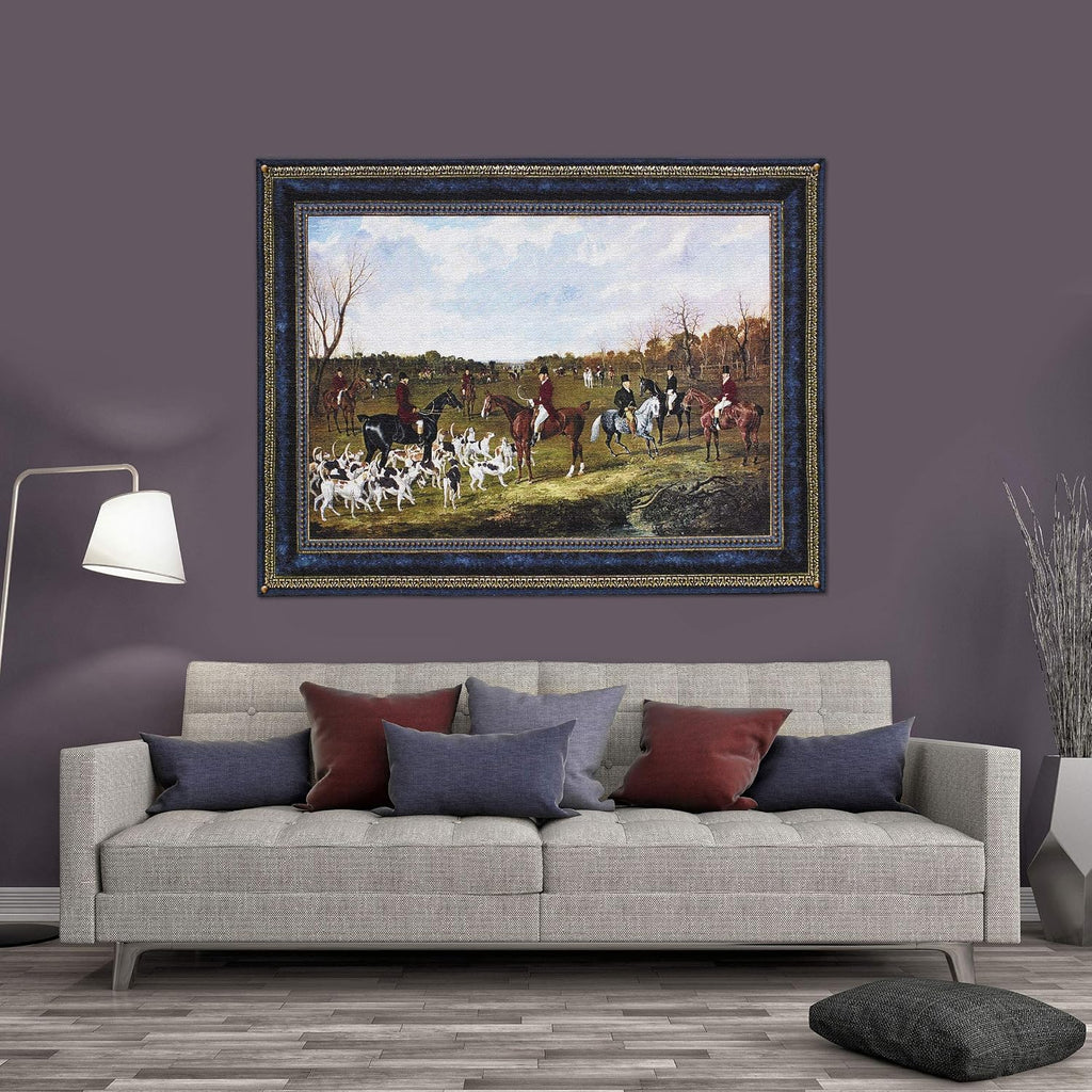 The Meet of the East Suffolk Hounds at Chippenham Park by John Frederick Herring | Woven Tapestry Wall Art Hanging | Victorian Dog Scene on Field | 100% Cotton USA Size 62x45