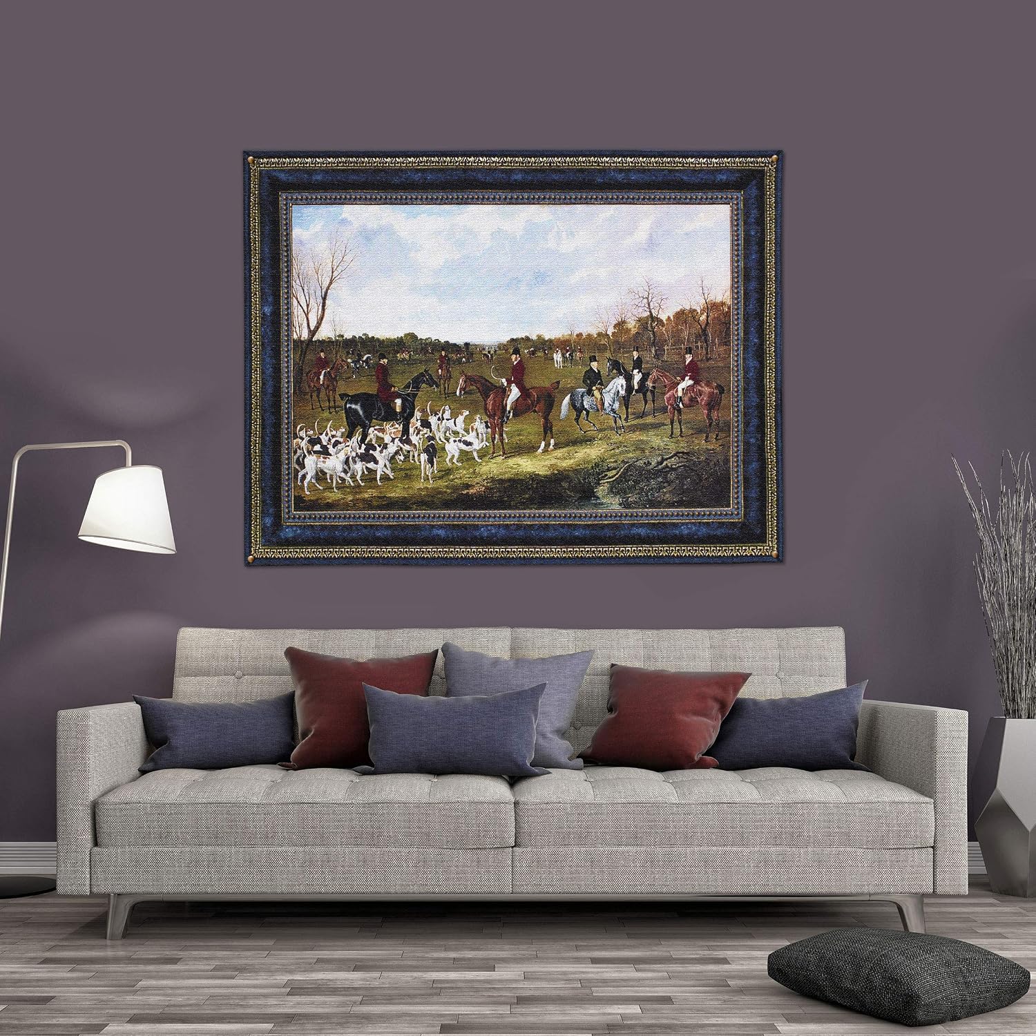 The Meet of the East Suffolk Hounds at Chippenham Park by John Frederick Herring | Woven Tapestry Wall Art Hanging | Victorian Dog Scene on Field | 100% Cotton USA Size 62x45
